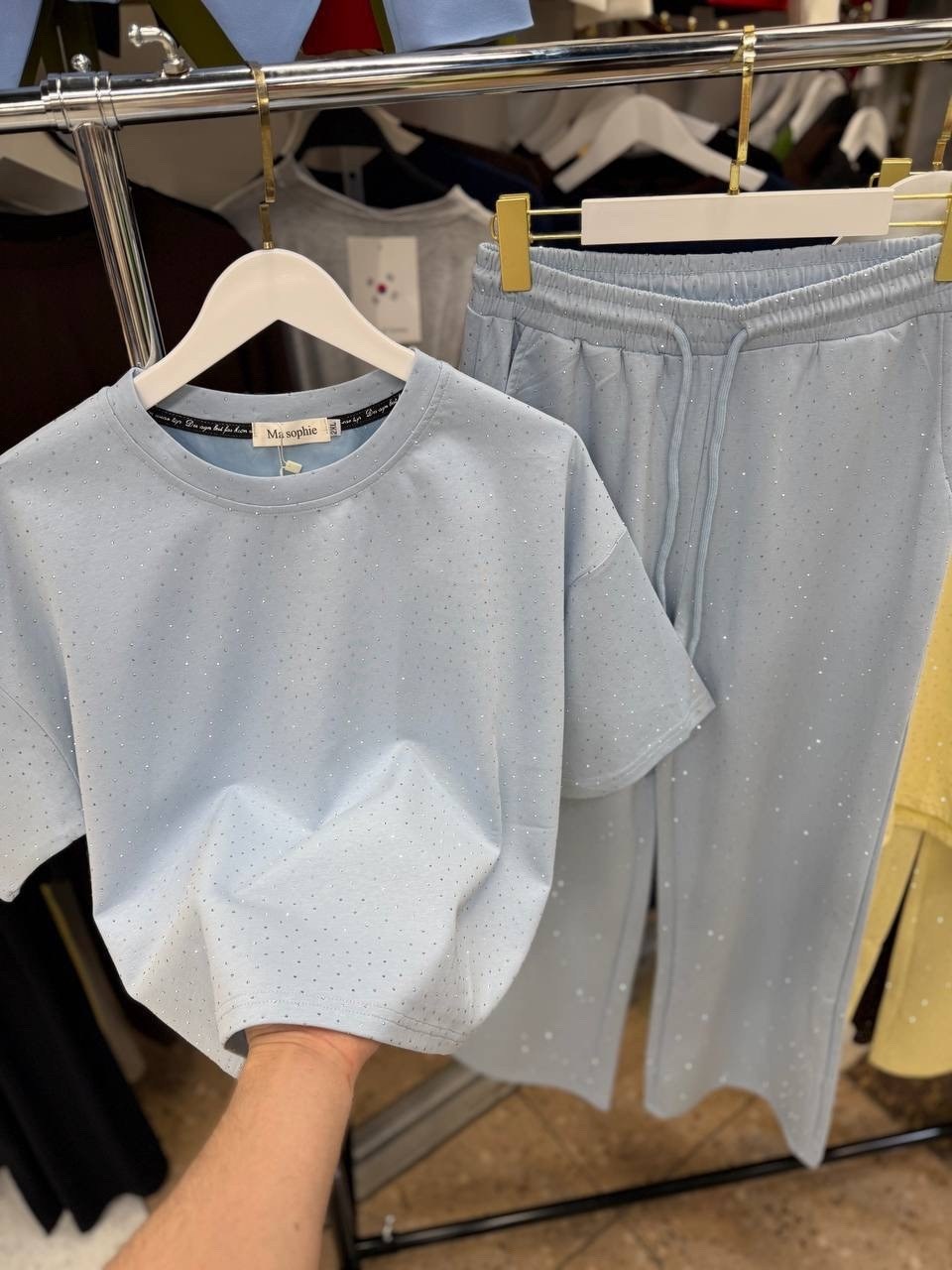 брюки со стразами,широкие брюки,спортивные костюм,комплект костюм,женский костюм