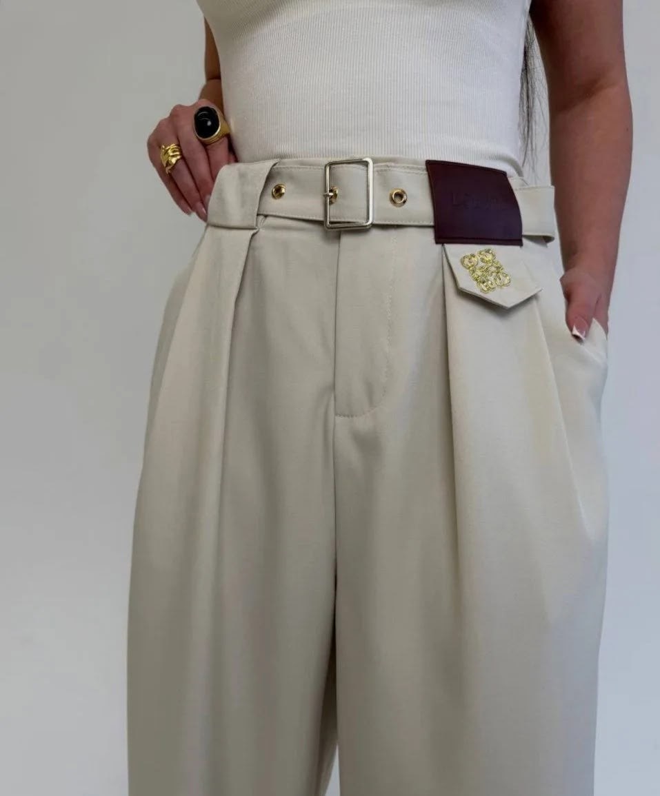 брюки палаццо,брюки палаццо женские,модные брюки,брюки emberens,женские бежевые брюки-палаццо с завышенной талией modal n