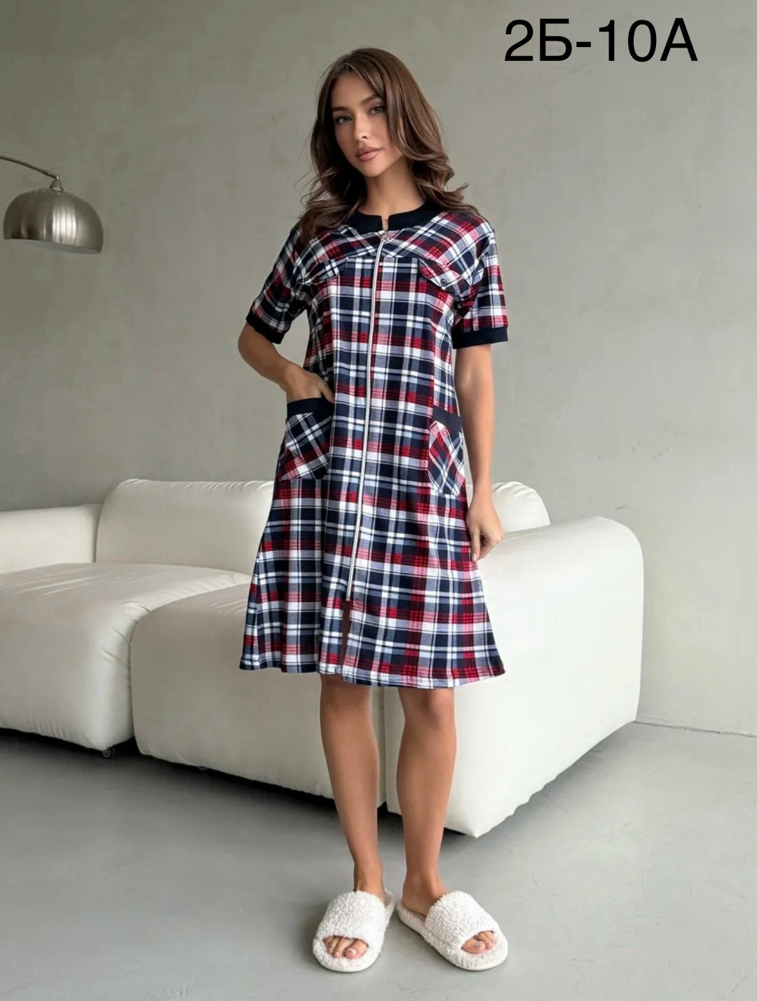 халат 21532 натали синяя клетка,халат 21532 синяя клетка,халат женский домашний,халат рубашка женский в клетку,женские халаты