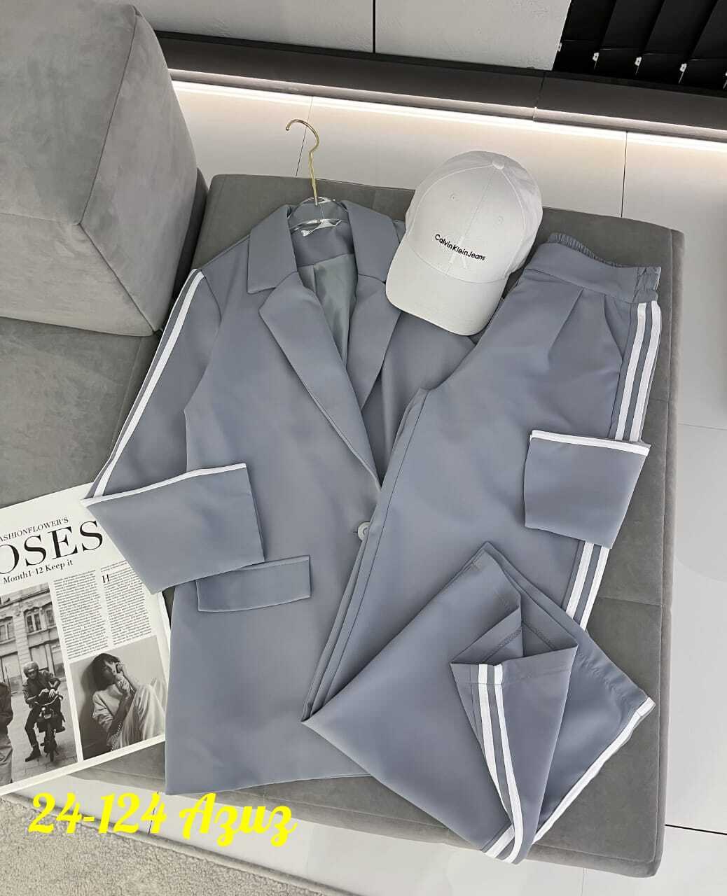 классический женский брючный костюм,костюм женский с полосками,брючный костюм,классический брючный костюм двойка,костюм женский двойка в сером цвете