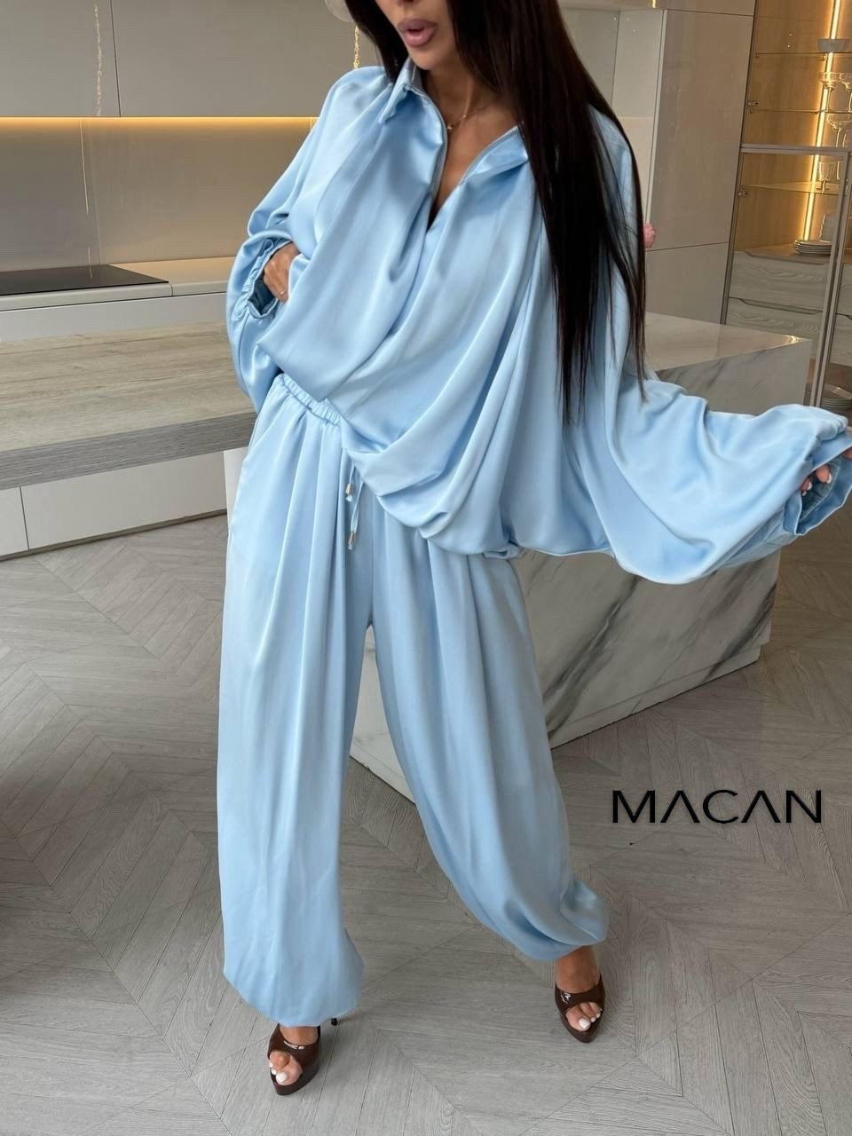 брючный костюм annete a4181,брючный костюм,шелковый женский костюм,шелковый костюм,брючный костюм женский