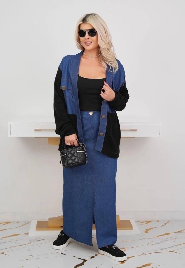 джинсовый костюм с юбкой,костюм с юбкой макси,костюм с длинной юбкой,костюм с юбкой,джинсовая юбка макси 2026 тренд