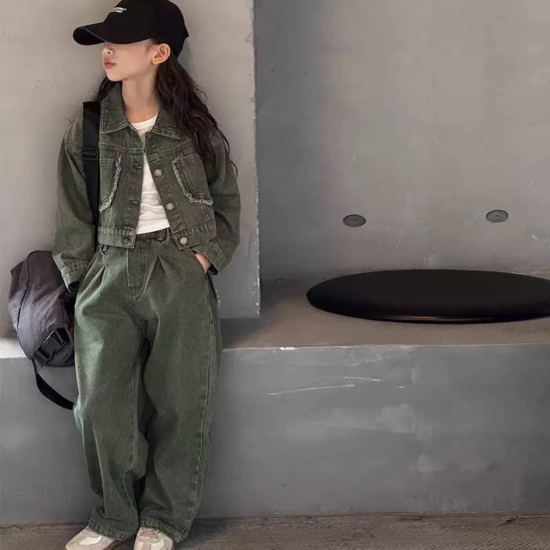 джинсовый костюм для девочки,одежда в корейском стиле,костюм повседневный,одежда для подростка,костюм для девочки подростка
