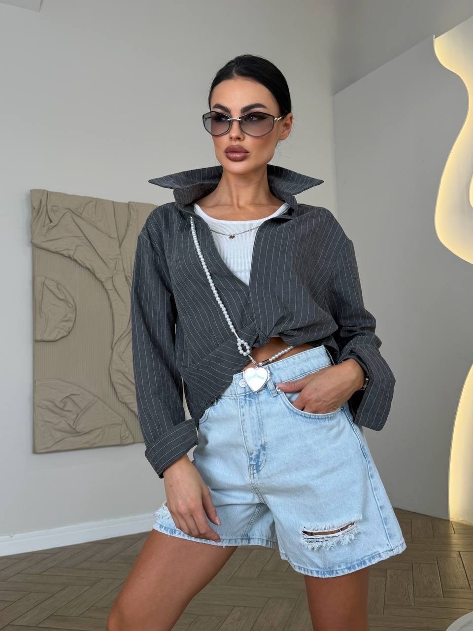 рубашка в полоску,рубашка укороченная в полоску,рубашка блузка,рубашка укороченная в полоску с ремнем leya 207317946,рубашка укороченная