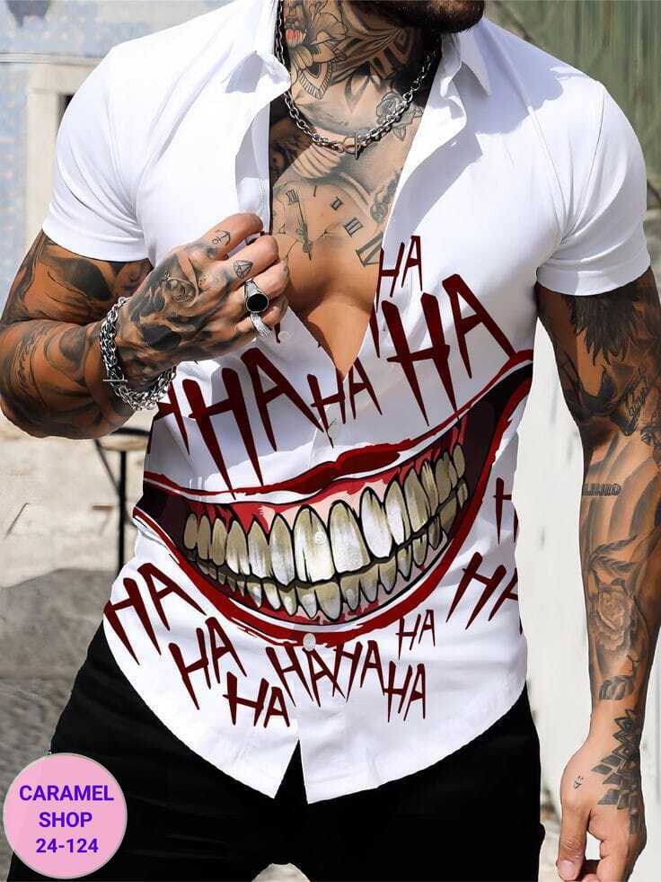 рубашка мужская с короткими рукавами,рубашка для мужчин,мужская рубашка,модная рубашка,футболка hahaha joker
