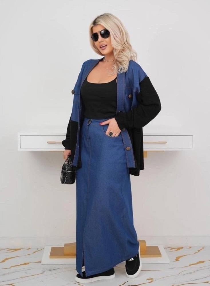 джинсовый костюм с юбкой,костюм с юбкой макси,костюм с длинной юбкой,костюм с юбкой,джинсовая юбка макси 2026 тренд