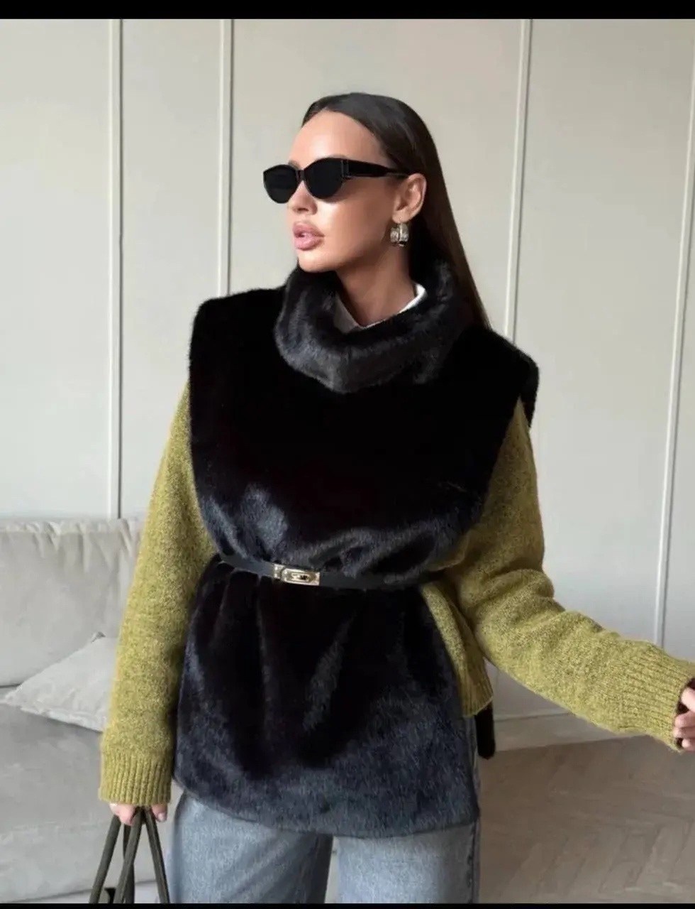 шуба/жилет из искусственного меха с капюшоном,шуба/жилет из искусственного меха,манишка меховая,манишка меховая норка azules,женский меховой жилет