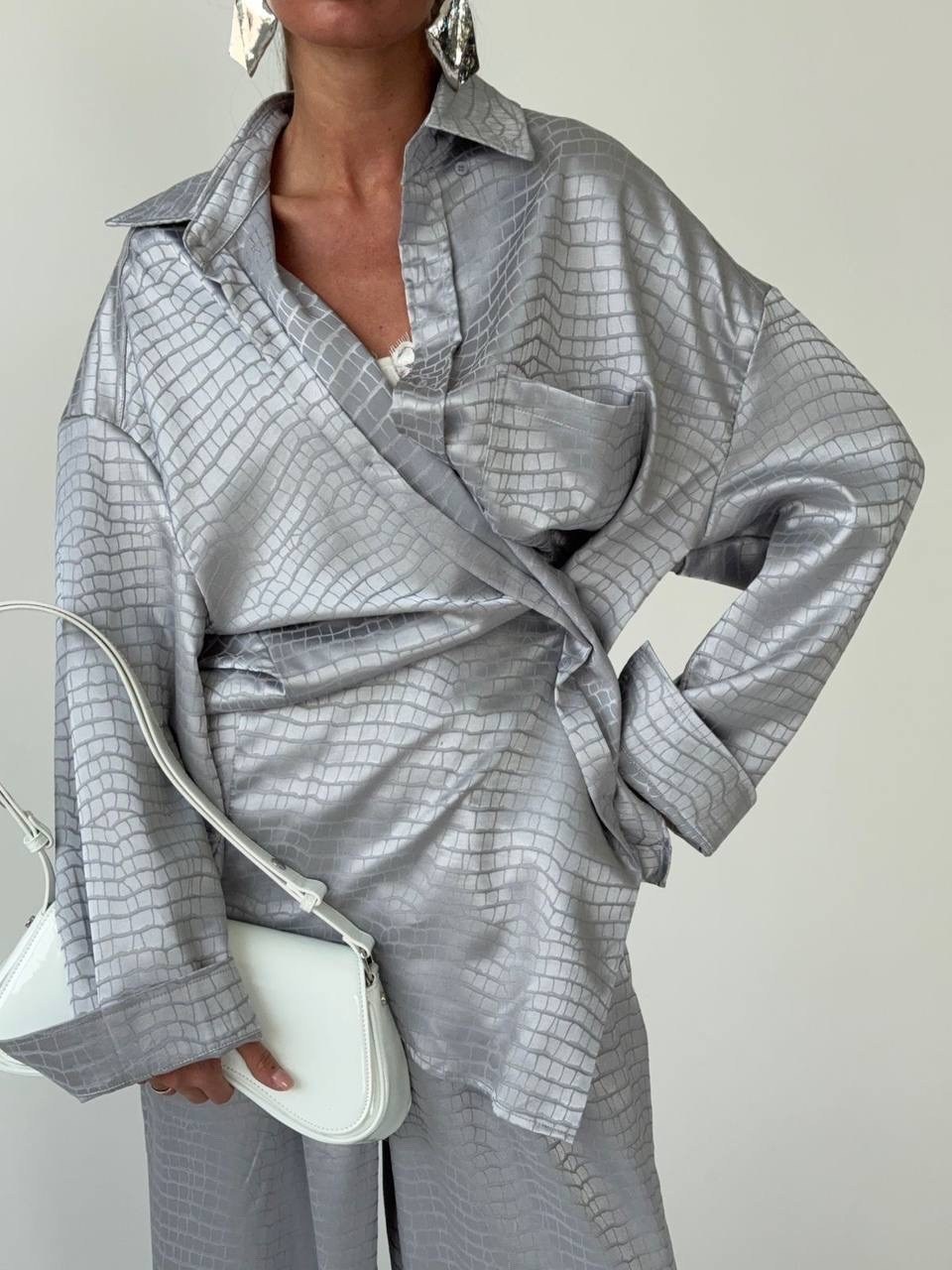 женский костюм,шелковый костюм,костюм,серебряный костюм женский