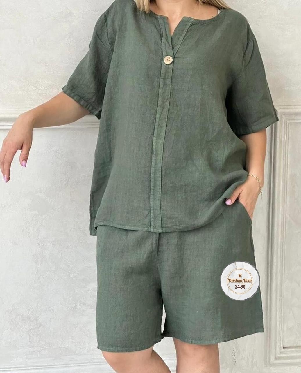костюм льняной,летние костюмы женские,костюм женский с шортами больших размеров,костюм женский,костюм лен