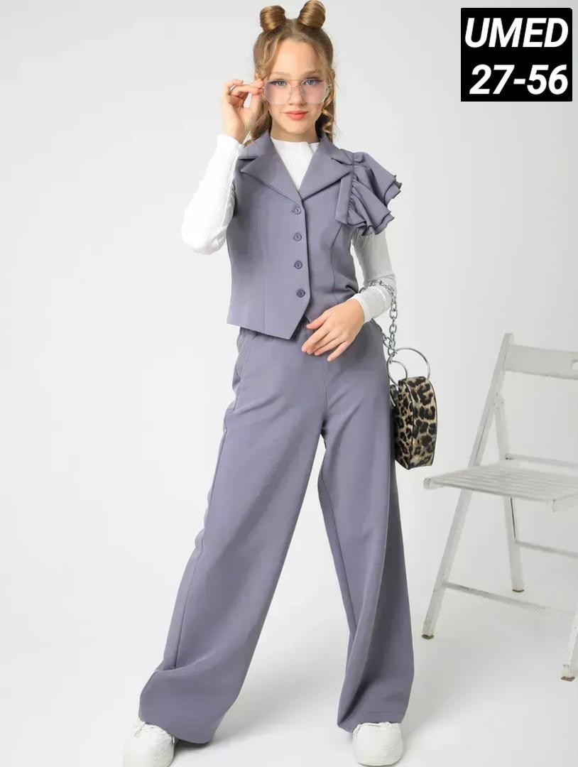 брючный школьный костюм с жилеткой и воланом lemada brand,костюм школьный брючный с жилетом jutetti,костюм брючный школьный,брючный костюм с жилеткой,костюм двойка классический брючный с жилетом