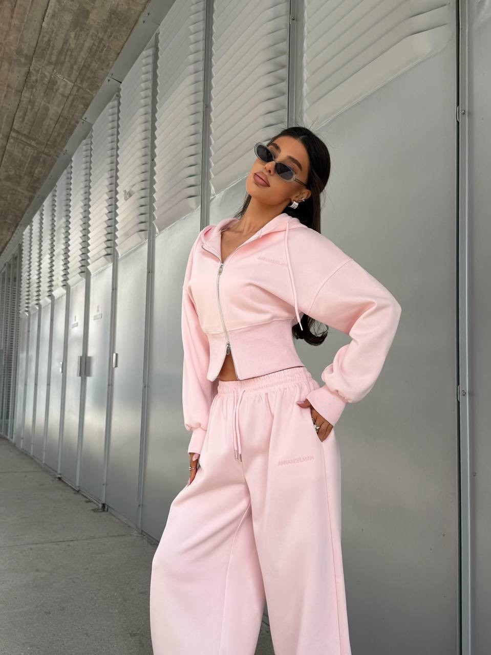 костюм спортивный,спортивный костюм женский,спортивный костюм для женщин,костюм спортивный со штанами палаццо и зип худи micca розовый,костюм спортивный розовый