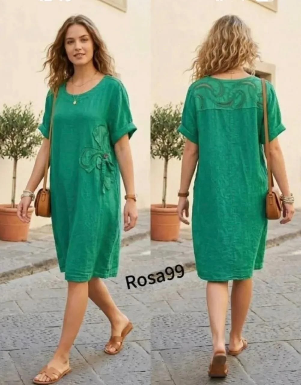 льняное платье балахон кофейный с розой,одежда в стиле бохо,платье бохо,туника из льна в стиле бохо,платья в стиле бохо