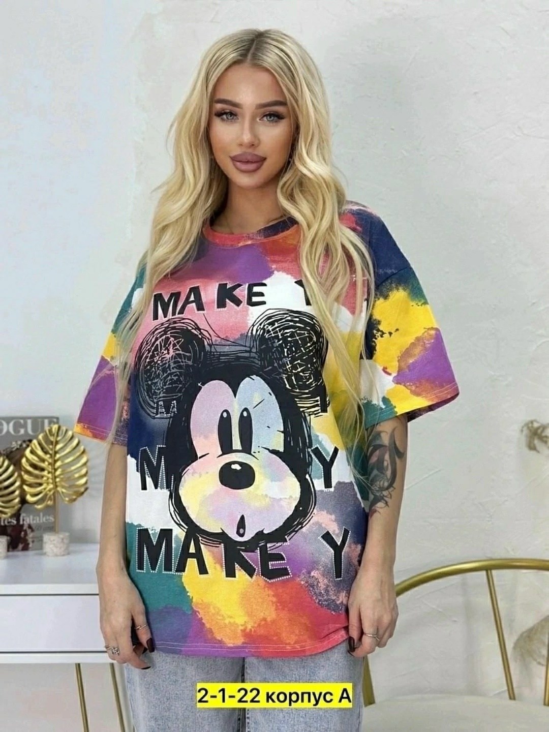футболка оверсайз с принтом мики маус fashion lux,футболки оверсайз с принтами,женская футболка оверсайз,женская футболка,женская футболка оверсайз с длинным рукавом и принтом мики маус fashion lux