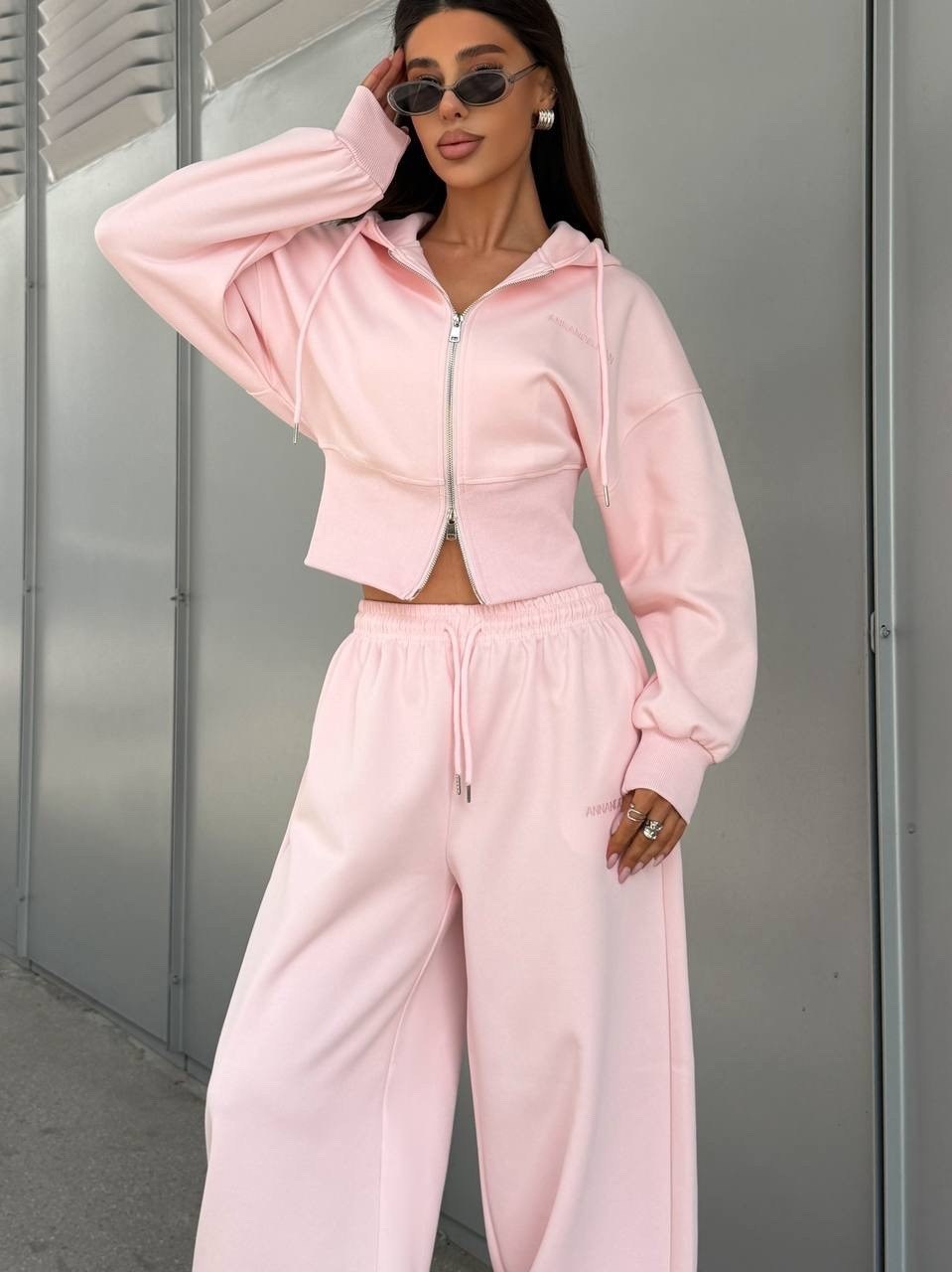 костюм спортивный,спортивный костюм женский,спортивный костюм для женщин,костюм спортивный со штанами палаццо и зип худи micca розовый,костюм спортивный розовый
