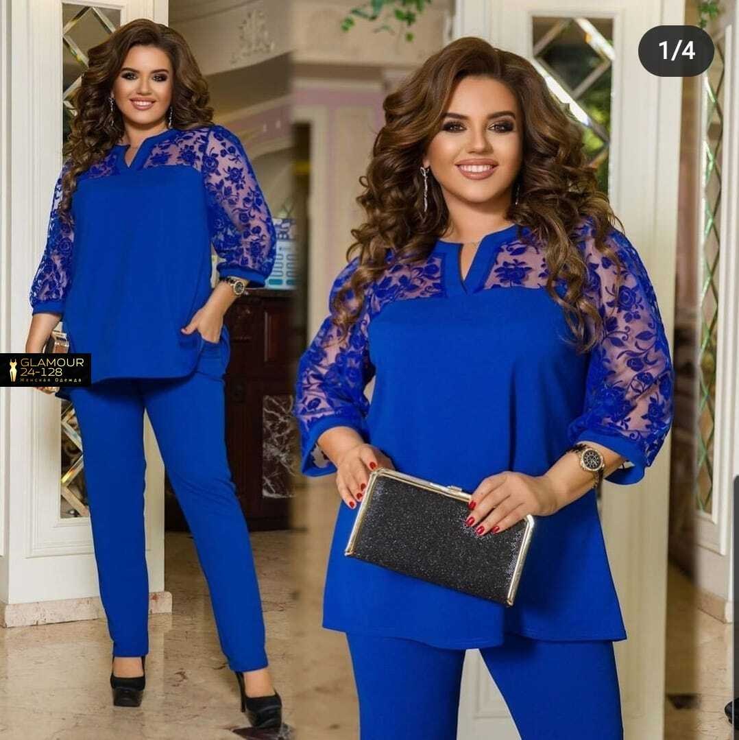 женский брючный костюм,брючный костюм для полных зелёный, креп-дайвинг итмв 1239-2 большого размера,брючный костюм,нарядный женский костюм(брюки/блузка) цвет:изумруд размер 62-64,костюм с рынка