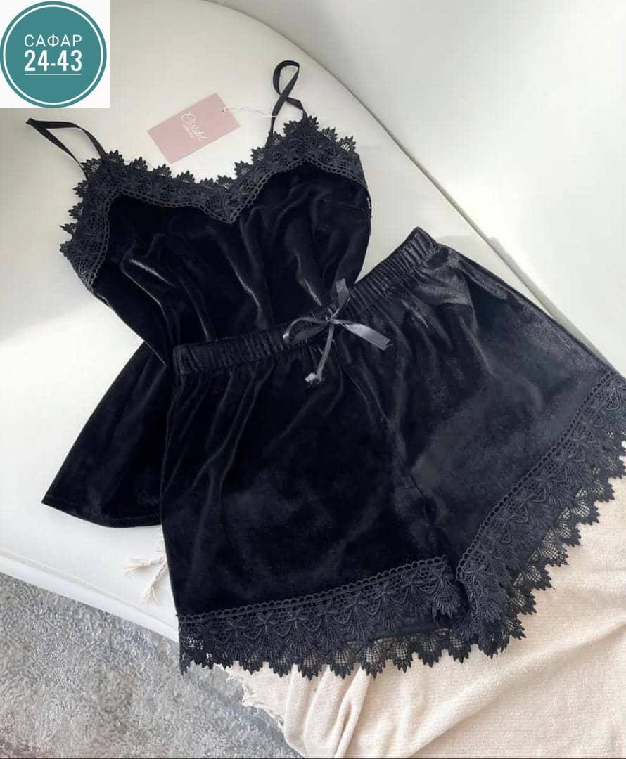 пижама женская с шортами велюровая christel,пижама из бархата,пижама женская с шортами велюровая,пижама велюр,пижама женская
