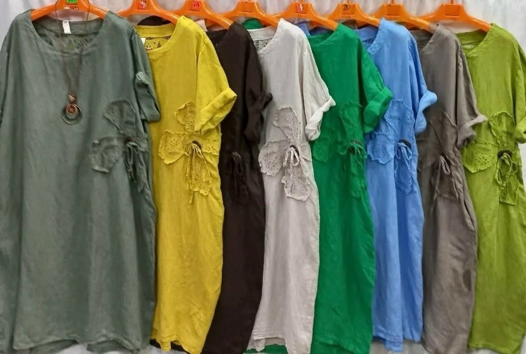 льняное платье балахон кофейный с розой,одежда в стиле бохо,платье бохо,туника из льна в стиле бохо,платья в стиле бохо