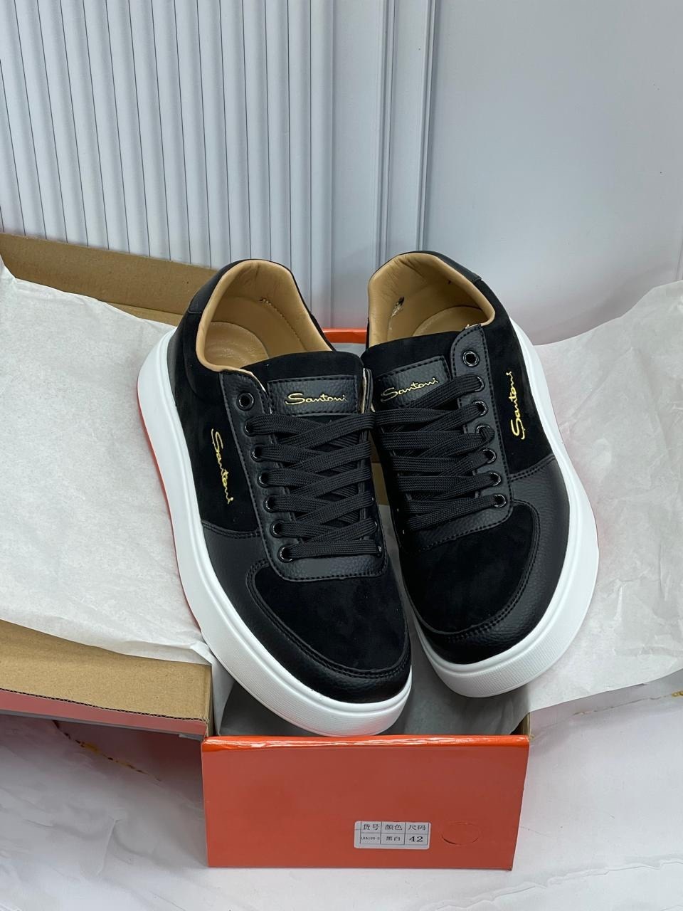 мужские кеды,кеды мужские кожаные santoni черные premium,,кеды мужские santoni,кеды santoni