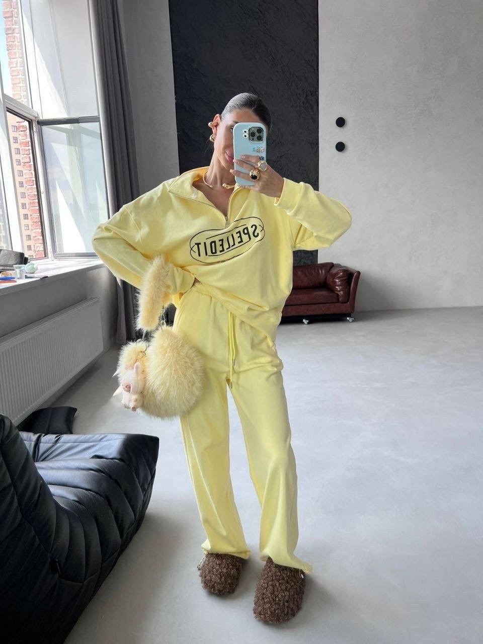 женский спортивный костюм,женская спортивная одежда,спортивный костюм,женский костюм,спортивный костюм двойка sporty&rich w suits цвет желтый лимонный