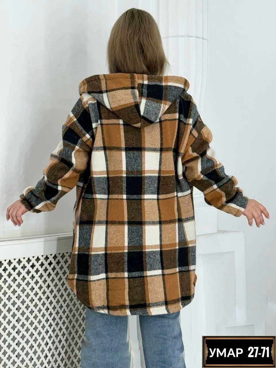 рубашка женская в клетку оверсайз тёплая,рубашка теплая с капюшоном,рубашка теплая,куртка женская,рубашка теплая в клетку удлиненная