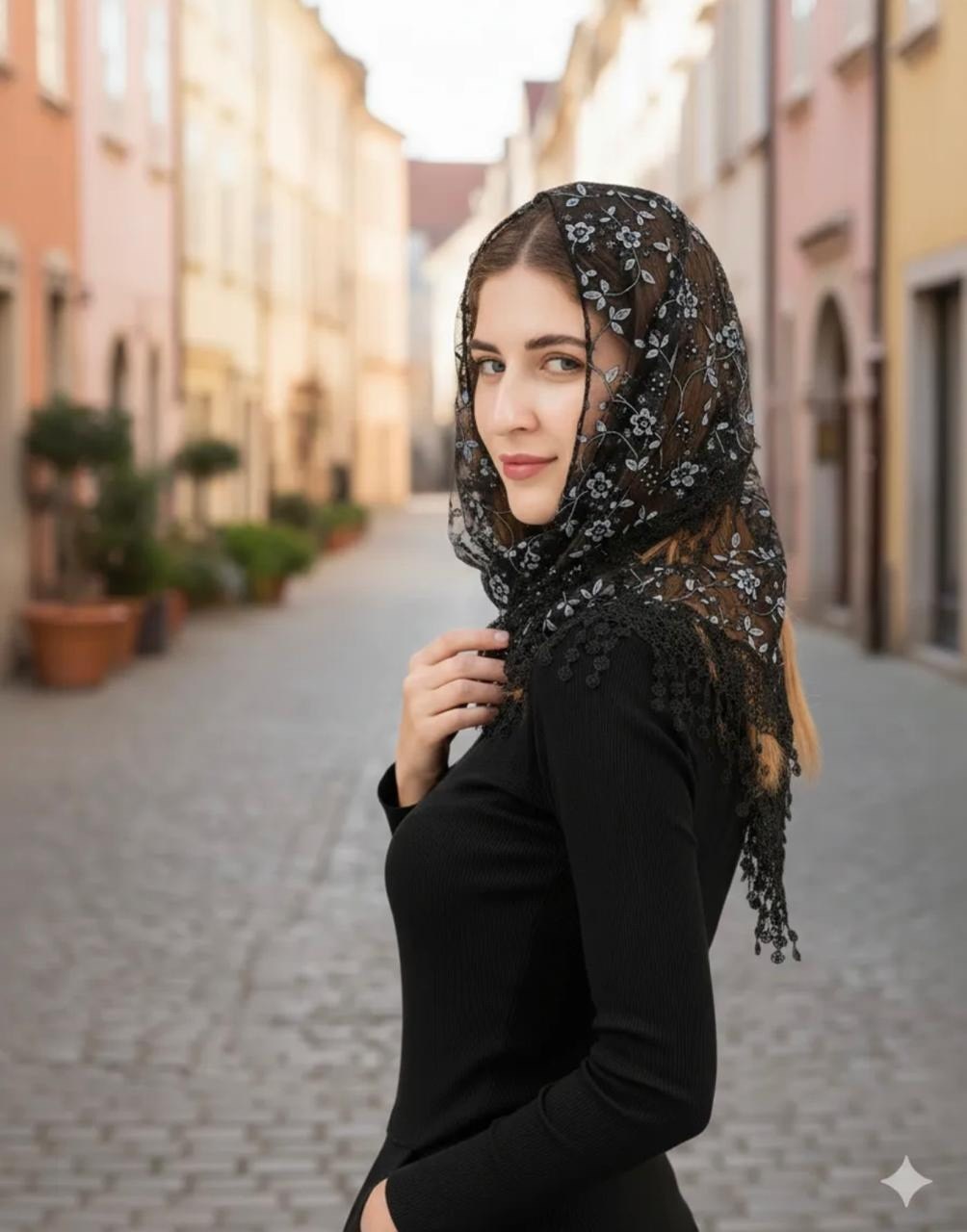 женский треугольный шарф для церковной молитвенной шаль,прозрачный шарф,женский кружевной треугольный накладка на голову платок для храма в церковь,косынка для венчания,женский треугольный платок для