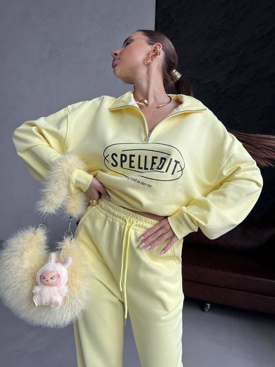 женский спортивный костюм,женская спортивная одежда,спортивный костюм,женский костюм,спортивный костюм двойка sporty&rich w suits цвет желтый лимонный