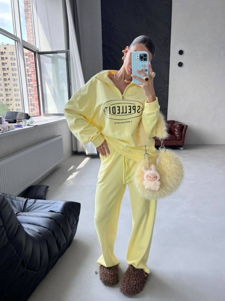 женский спортивный костюм,женская спортивная одежда,спортивный костюм,женский костюм,спортивный костюм двойка sporty&rich w suits цвет желтый лимонный