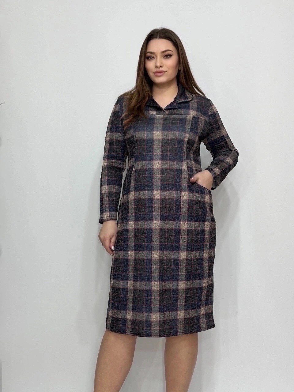 платье в клетку для полных женщин,платье в клетку для полных,платье в клеточку,мода платье,платье агнора женское (прямое)