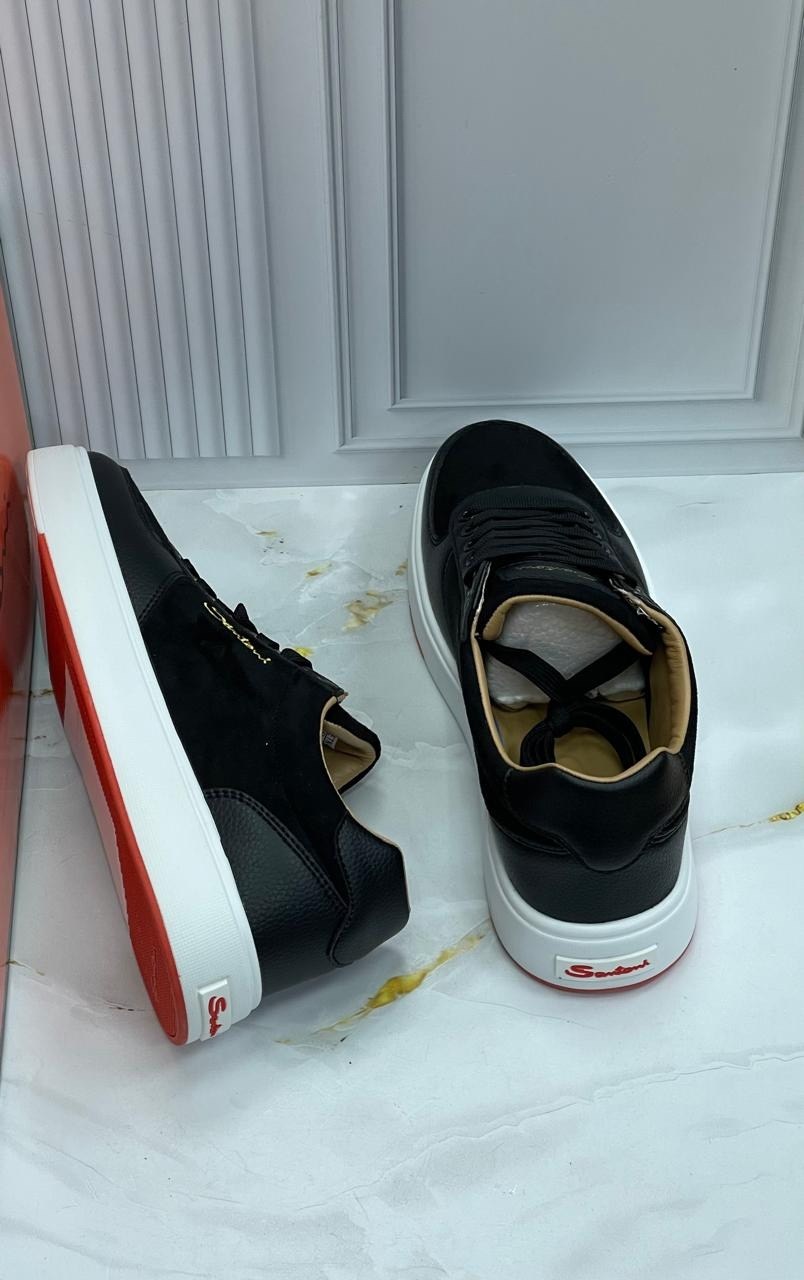 мужские кеды,кеды мужские кожаные santoni черные premium,,кеды мужские santoni,кеды santoni