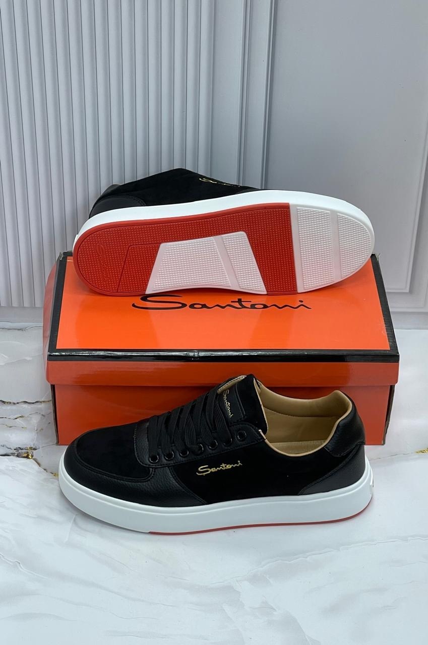 мужские кеды,кеды мужские кожаные santoni черные premium,,кеды мужские santoni,кеды santoni