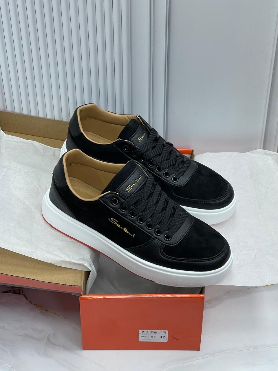 мужские кеды,кеды мужские кожаные santoni черные premium,,кеды мужские santoni,кеды santoni