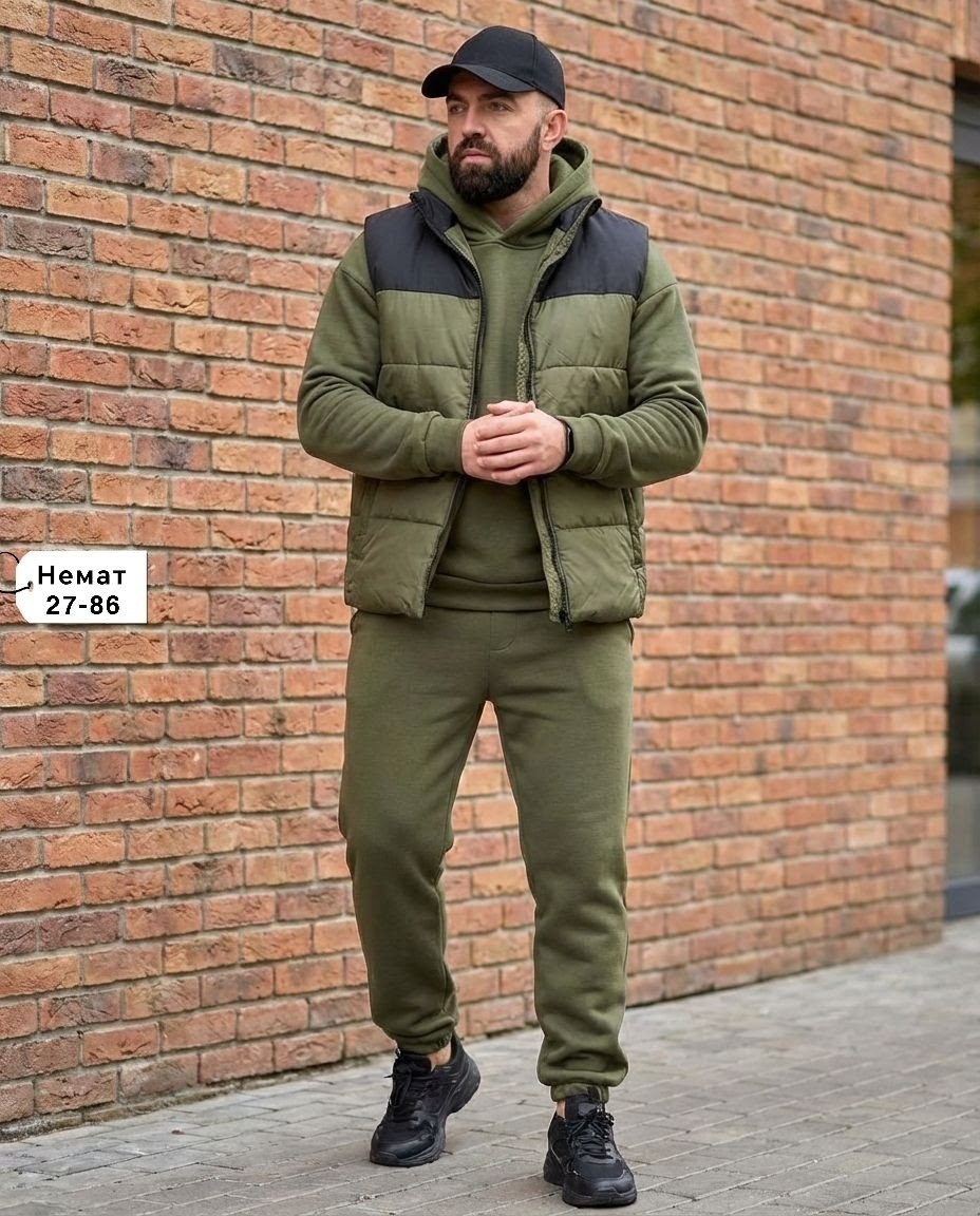зимний спортивный костюм с жилеткой мужской,костюм на флисе мужской,жилетка на синтепоне,утепленный костюм,мужской теплый спортивный костюм на флисе с жилетом
