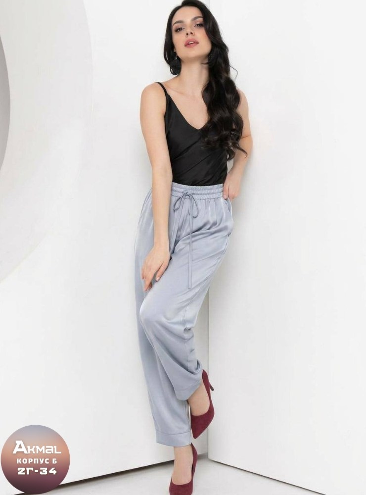 брюки палаццо на резинке атласные 398gr,брюки палаццо на резинке атласные gry - серый,брюки на резинке атласные 398gry натали серый,шелковые брюки,шелковая пижама со штанами
