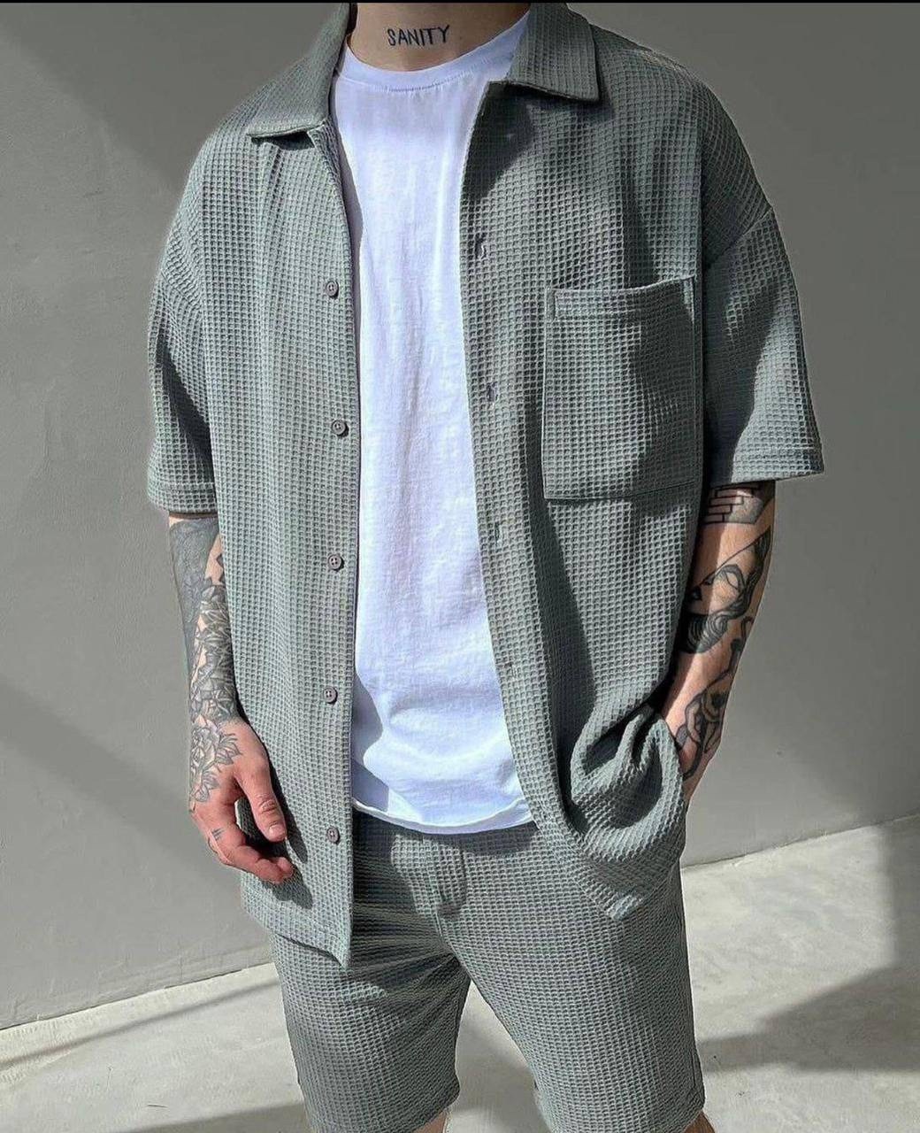 костюм летний мужской,мужская мода,повседневная рубашка,костюм мужской,мужские комплекты