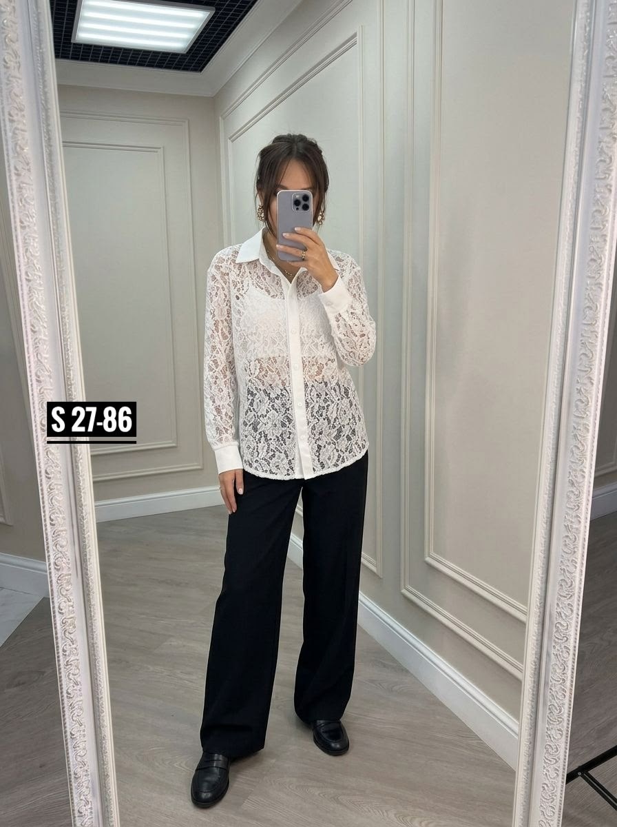 женская кружевная рубашка-блузка из гипюра,белая блузка с кружевом,кружевная блузка,блузка с ажуром,блузка женская кружевная