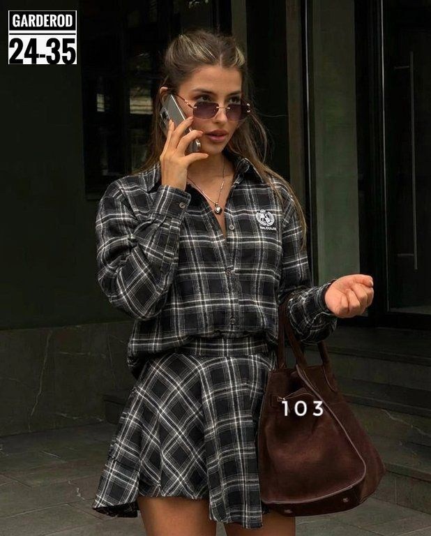 костюм с короткой юбкой и рубашкой в клетку,костюм юбка с рубашкой,костюм женский с юбкой и рубашкой,костюм в клетку,костюм с юбкой и рубашкой в клетку