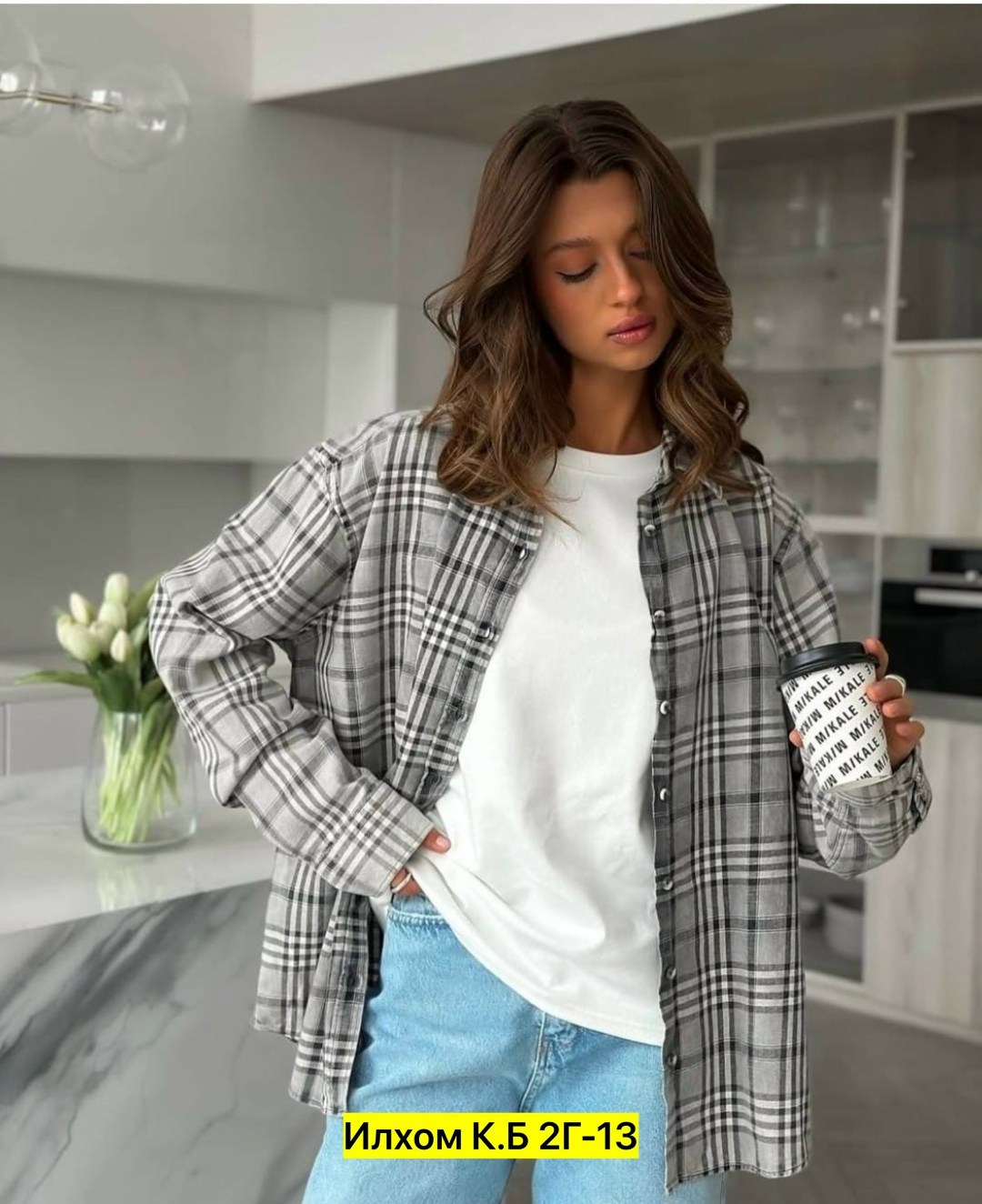 женская рубашка в клетку,рубашка оверсайз в клетку,рубашка в клетку женская оверсайз,женская клетчатая рубашка из полиэстера,рубашка в клетку оверсайз удлиненная