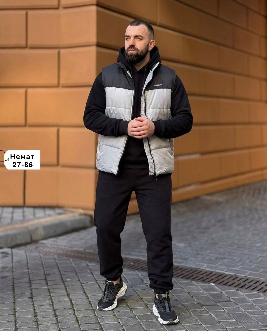 зимний спортивный костюм с жилеткой мужской,костюм на флисе мужской,жилетка на синтепоне,утепленный костюм,мужской теплый спортивный костюм на флисе с жилетом