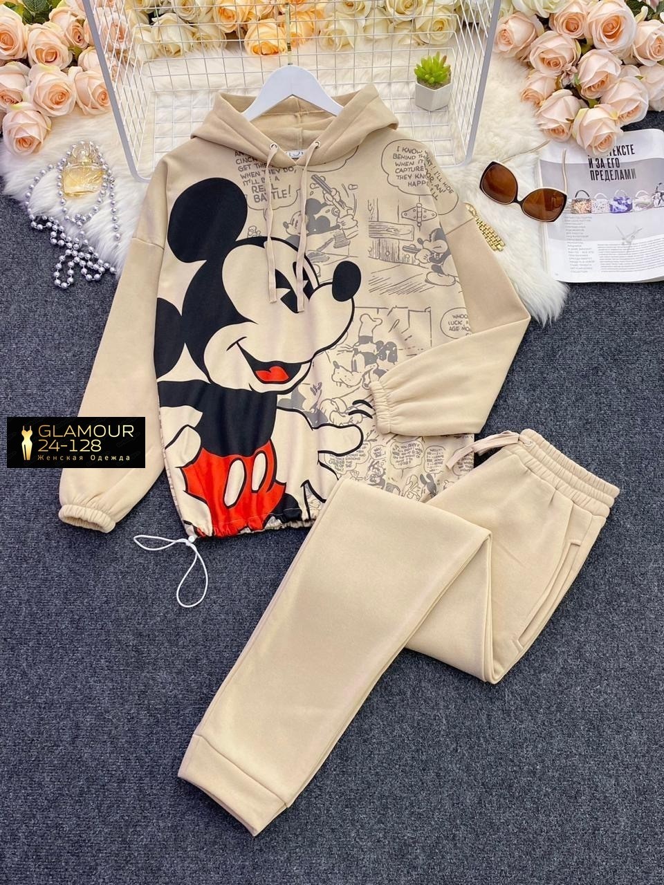 костюм женский спортивный на флисе,костюм теплый,костюм спорт,спортивный костюм с микки маусом женский,костюм женский