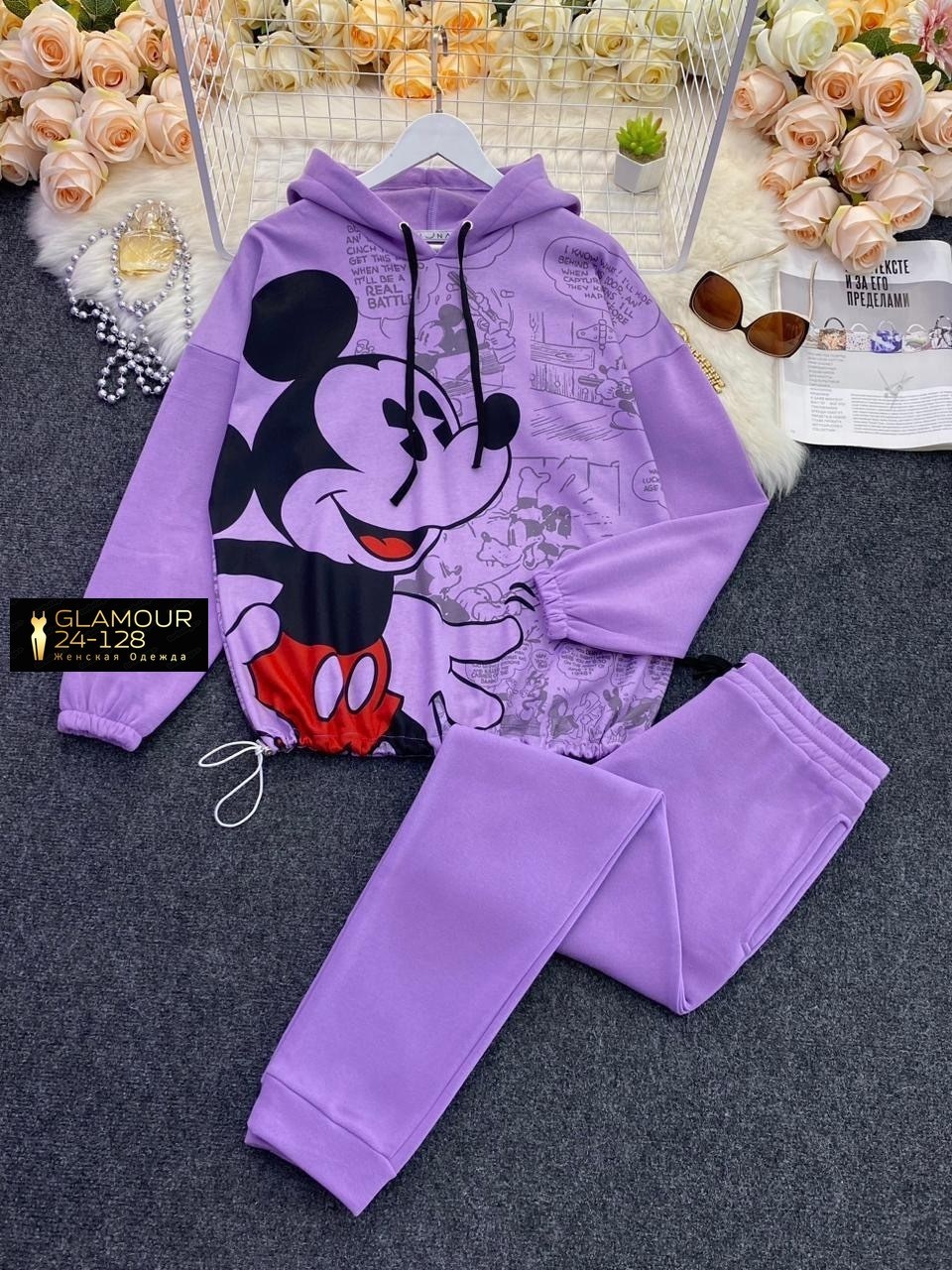 костюм женский спортивный на флисе,костюм теплый,костюм спорт,спортивный костюм с микки маусом женский,костюм женский