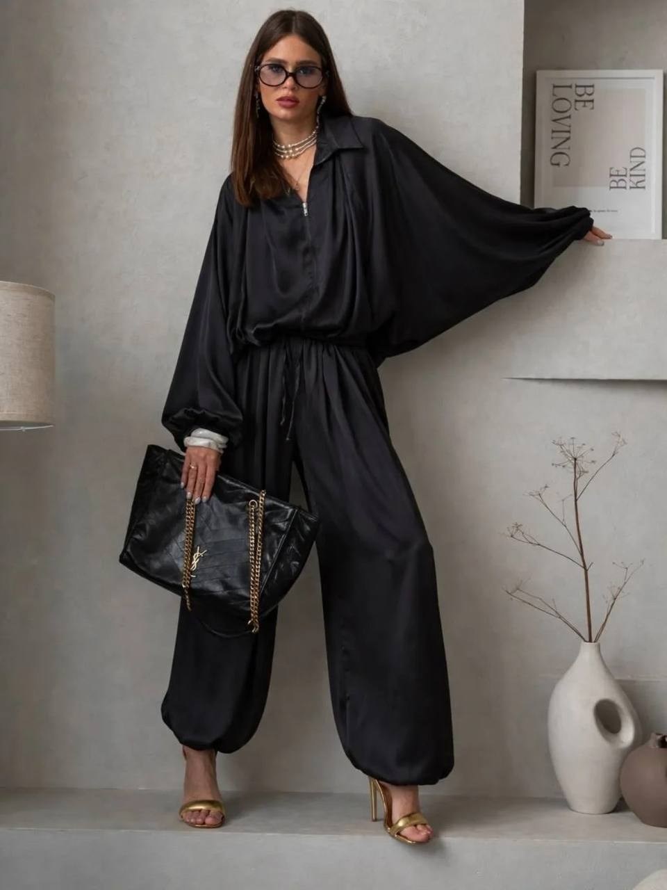 атласный костюм,повседневный костюм,комплект брючный,костюм в пижамном стиле