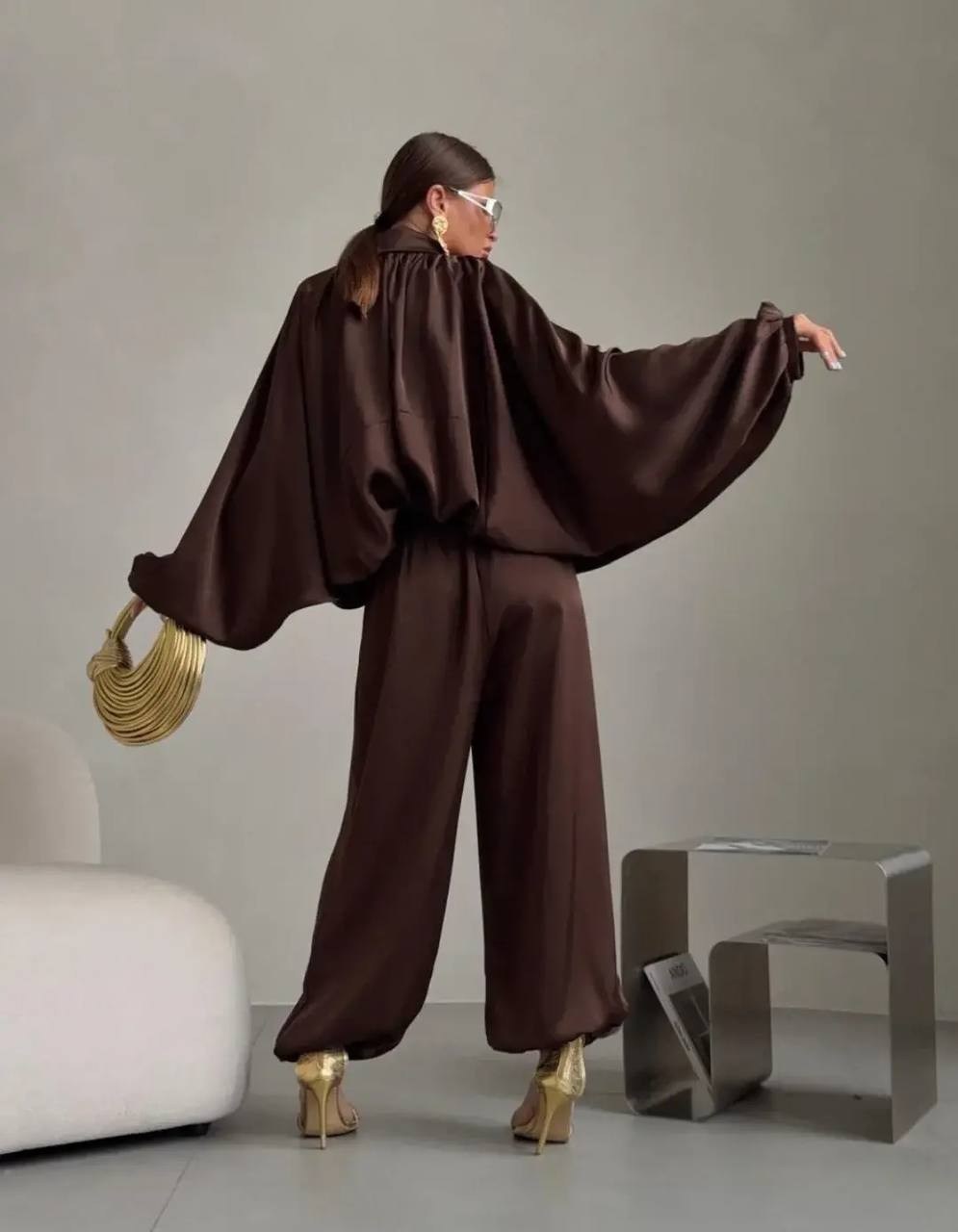 атласный костюм,повседневный костюм,комплект брючный,костюм в пижамном стиле