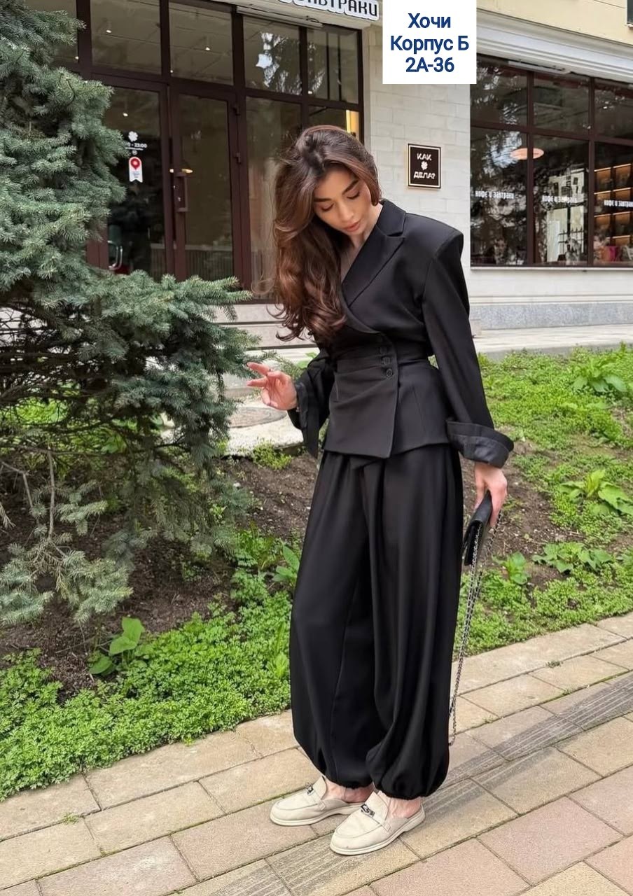 костюм брючный,брючный женский костюм,атласный брючный костюм женский,шелковый костюм женский брючный,rinka 1326 черный женский костюм