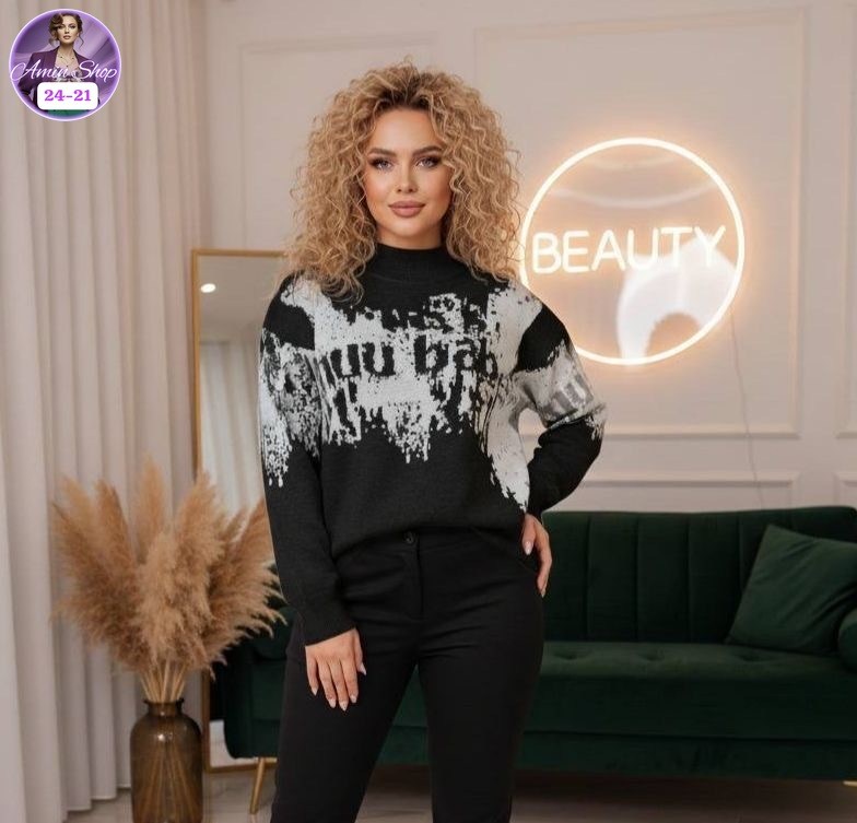 свитер женский,свитер вязаный с горлом новогодний с оленями gh fashion,кофта женская,свитер кофта,новогодний свитер