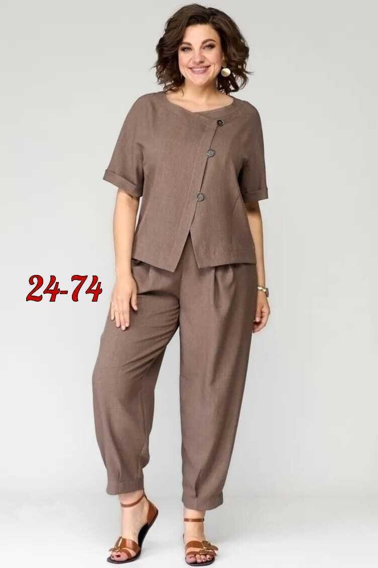 костюм michel chic арт 1337 корич,летние брючные костюмы для полных женщин,летние костюмы женские,летний брючный костюм женский,брючный костюм женский для полных
