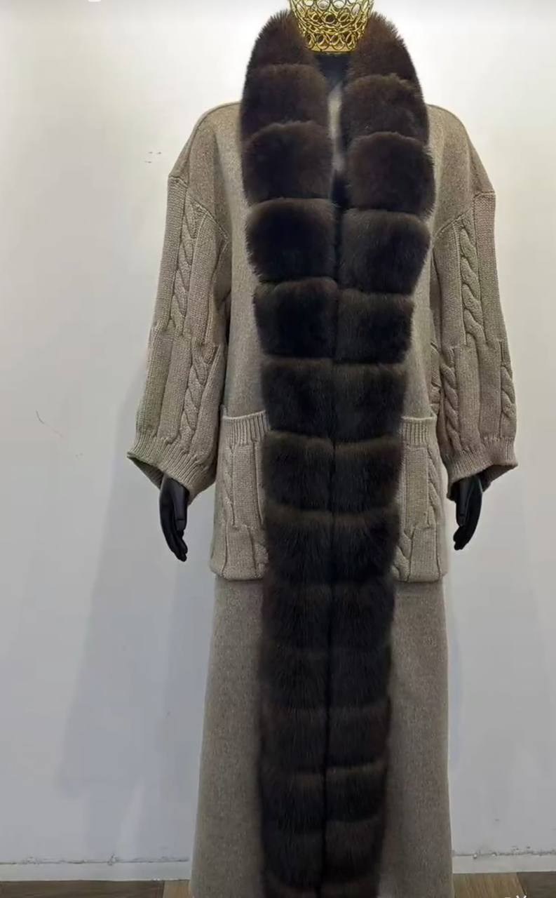кардиган с мехом финского песца yana kraft brand,кардиган с мехом песца,кардиган с мехом финского песца,вязаный кардиган,кардиган длинный с отделкой натурального меха песца
