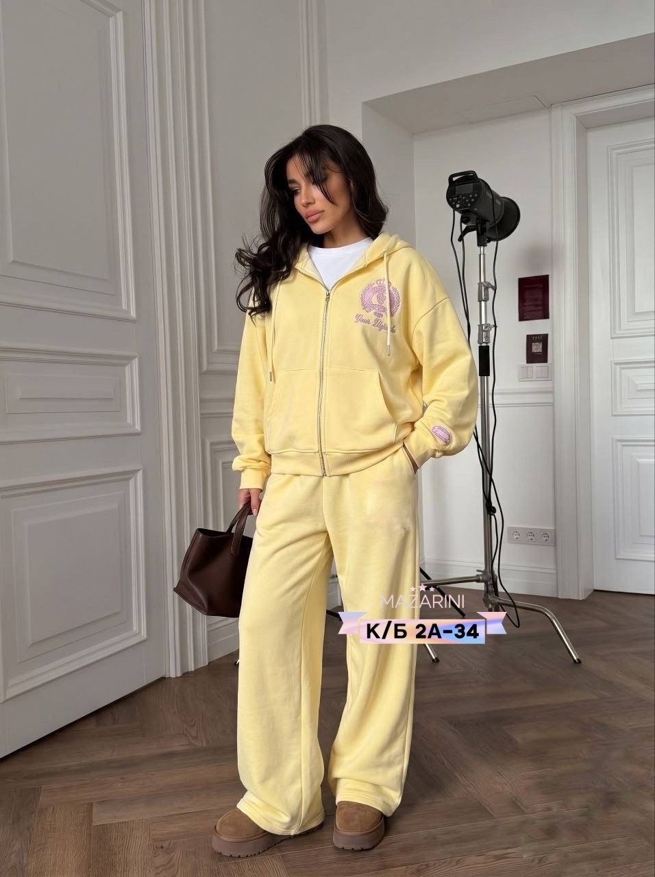костюм спортивный на молнии, палаццо с кулиской liya 309939375,костюм спортивный на молнии, палаццо с кулиской liya цвет желтый,стильные костюмы,женский спортивный костюм,женский костюм на флисе
