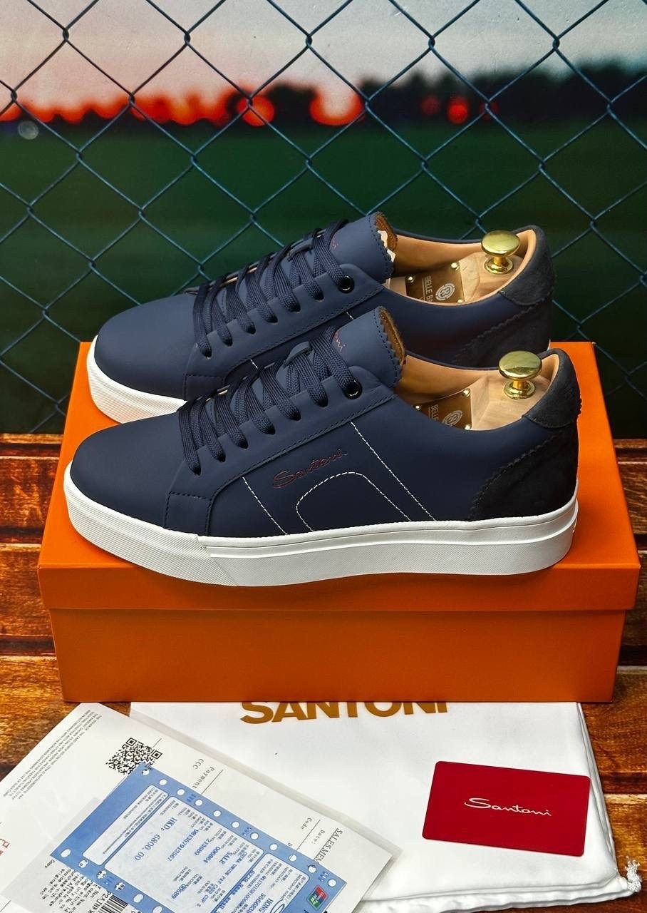 ,кроссовки santoni,синие кожаные кроссовки brunello cucinelli,кроссовки мужские люкс,кроссовки мужские