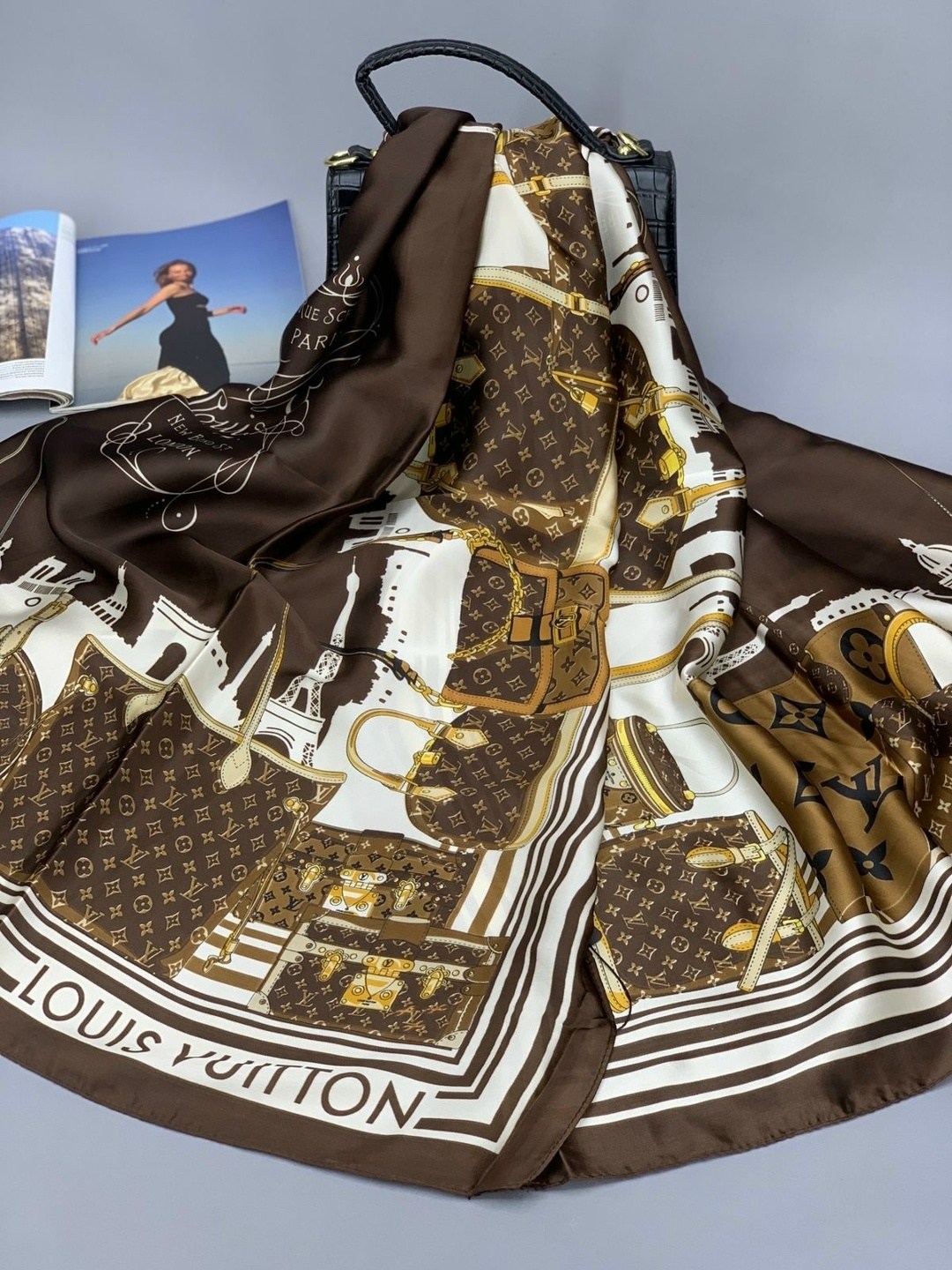 брендовый женский палантин louis vuitton,шарф шелковый,шарф louis vuitton,платок палантин,шарф платок