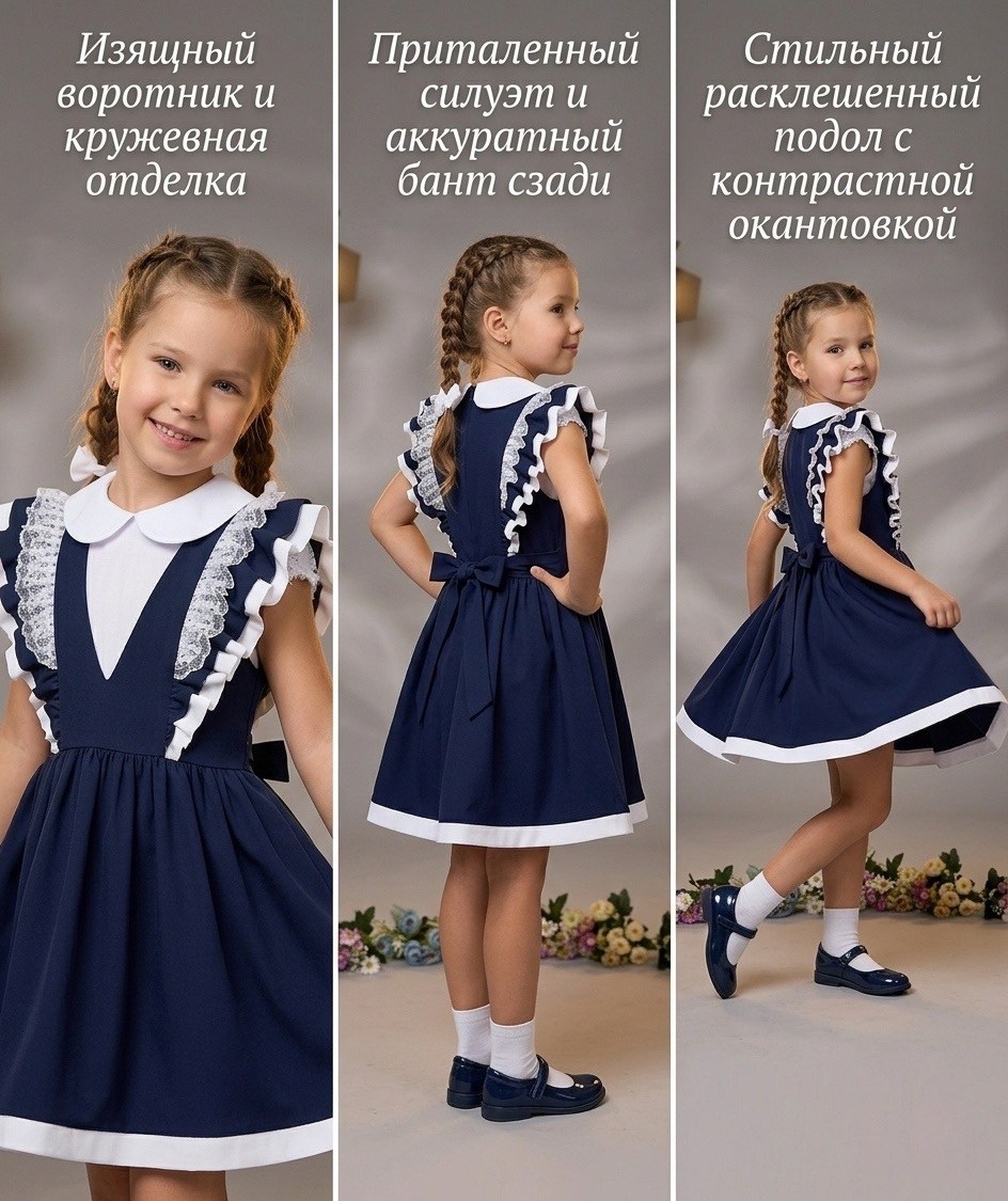 сарафан школьный нарядный laura with love,школьный сарафан для девочки,сарафан школьный нарядный для девочки,школьный сарафан с крылышками леди цвет темно синий арт 89002,сарафан школьный
